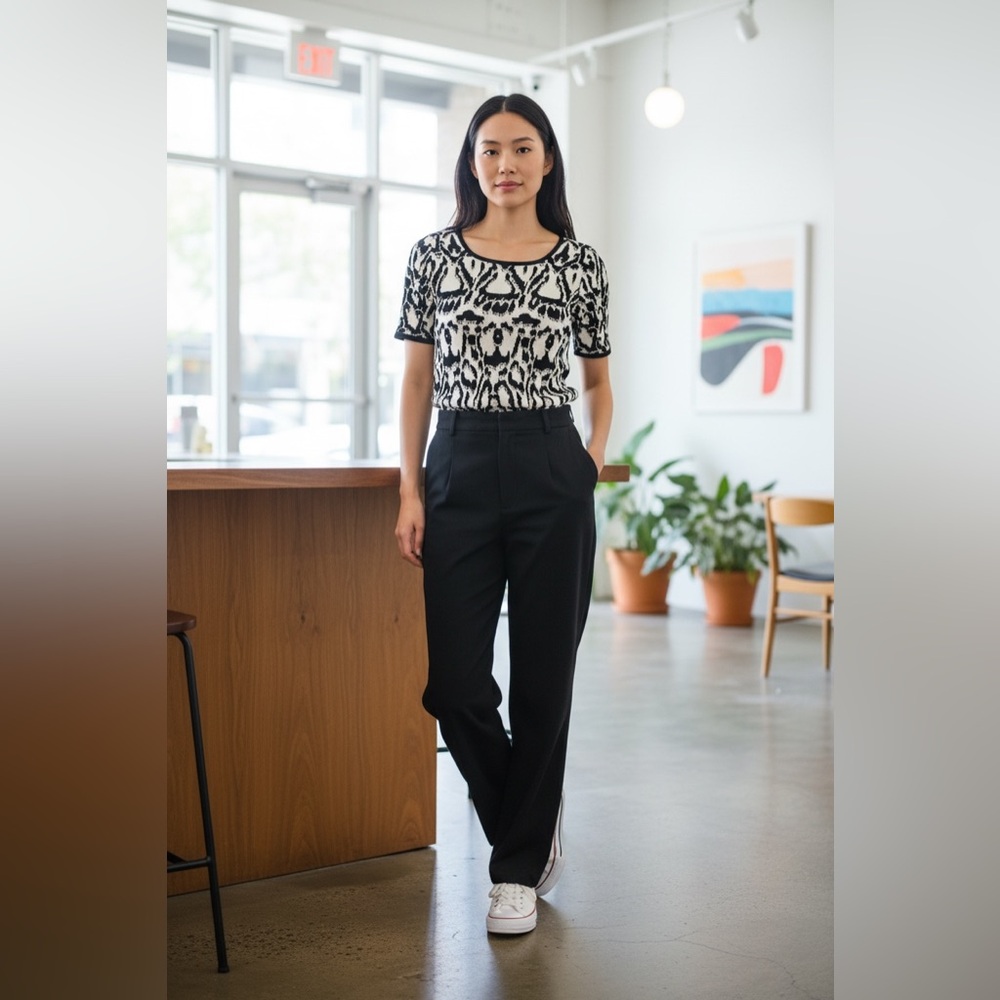 NWoT Pink Tartan Ikat Black/White Top (Moira Rose/Schitts Creek Wore The Dress)